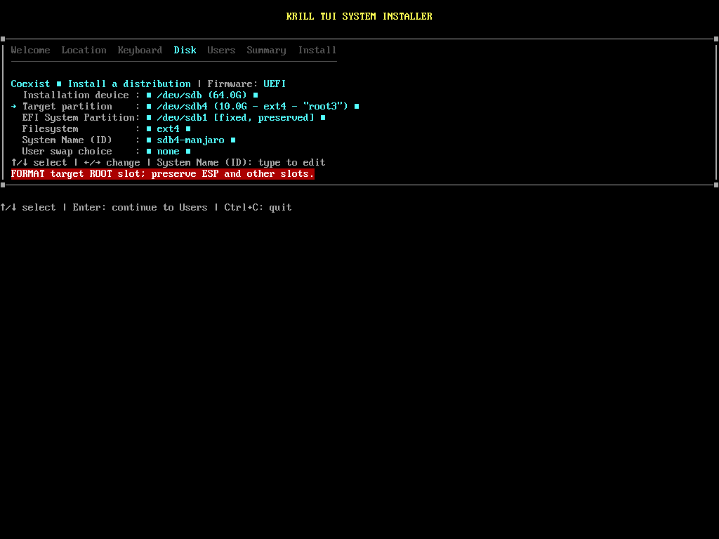 Selezione terzo slot per Manjaro